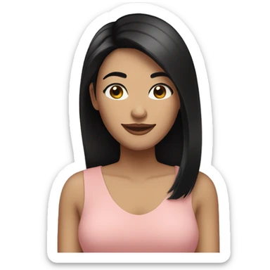 brunette woman with straight black hair below her shoulders, black eyes smiling sticker
