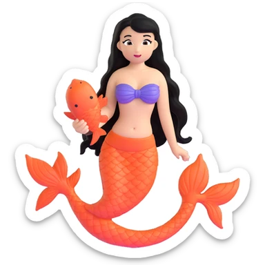 koi mermaid with tanned skin and long black hair sticker