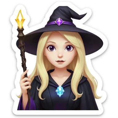 dark witch girl with long blonde hair and magic light stick  sticker