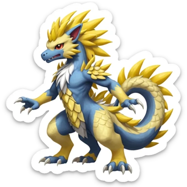 Scaly rough angry serene Asian painted scaly Manectric-Solgaleo-Electrike-Furfrou-Fakemon-fusion, full body sticker