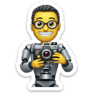robot director holding a film camera sticker