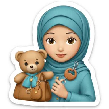 Chinese Muslimads, and a teddy bear key-ring which attached to her handbag sticker