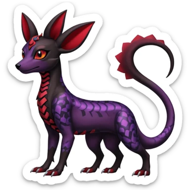 Gothic Black red purple Scaley Exotic Salandit-Umbreon-Houndoom-Fakémon-hybrid-creature (full body), 4 legs sticker