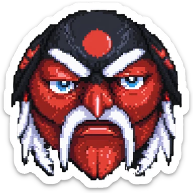 tengu's face crying, pixel art style, no background, just the face sticker