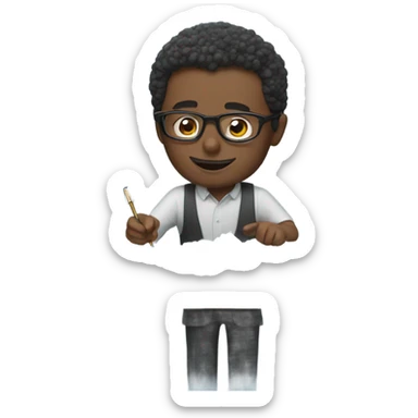 man in glasses putting a line of white snow on a desk sticker