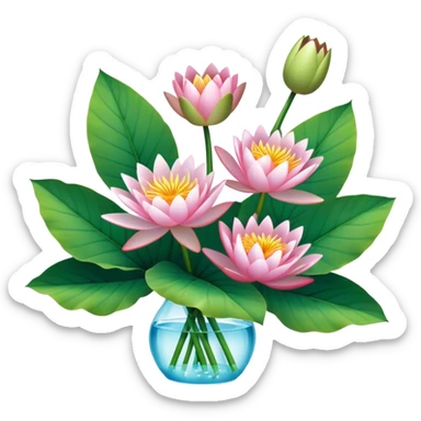 big bouquet Water Lily, stem, Water Lily leaf sticker