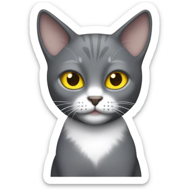 Grey cat with white patch on neck and yellow eyes  sticker