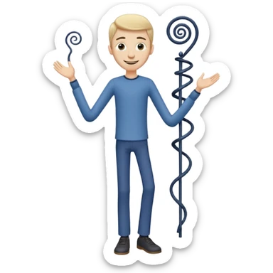 
Theo → “Thin Theo”

Aspetto Toon: Alto, esile, con un corpo filiforme quasi da marionetta. Il volto è sempre sorridente ma gli occhi sono due spirali ipnotiche. Cammina traballando come un cartone animato che sembra cadere ma non cade mai.
 sticker