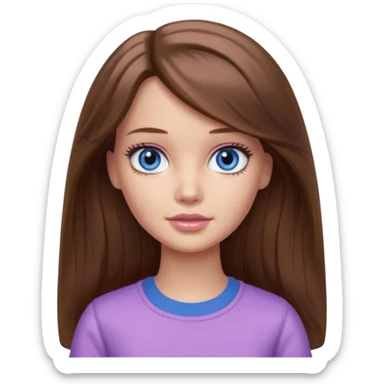 beautiful barbie girl with long brown hair, blue eyes and wearing light purple clothes watching stranger things on tv sticker