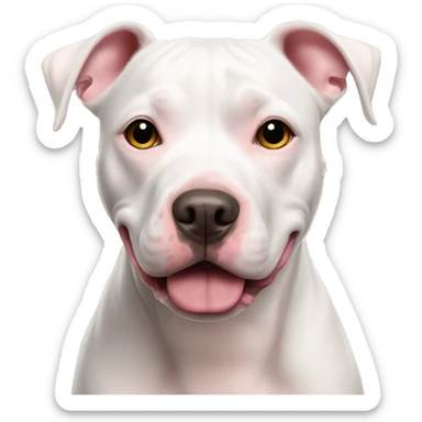 White pittie with tan spot on eye and pink nose sticker