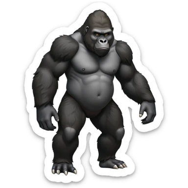 cinematic-gorilla-realistic-full-body-standing on all fours-emoji,-broad-and-powerful-frame-poised-with-confidence,-massive-arms-hanging-slightly-forward,-head-tilted-thoughtfully,-thick-black-fur,-deep-dark-eyes-full-of-intelligence,-simplified-yet-realistic sticker