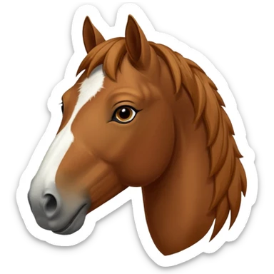 Head of a sorrel horse with a wide white blaze from his forehead, under his forelock, running down his face and under his muzzle, facing forward. White should go between nostrils and not on the side of the lips. sticker