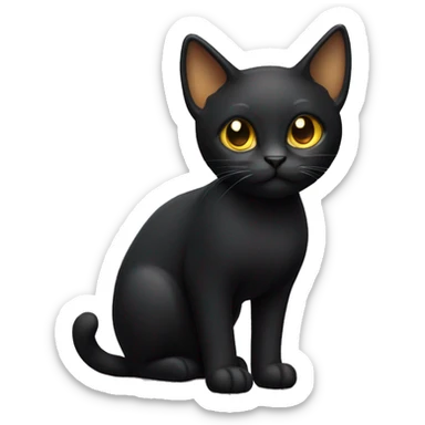 Small sleek black cat full body golden eyes with ear tufts sticker