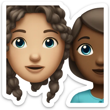 Fair hair woman with blue eyes with dark haired toddler with brown eyes sticker