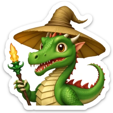 ein Drache mit einem Zauberstab in der Hand  und einem Hud  auf dem kopf und ein schnurbard  sticker
