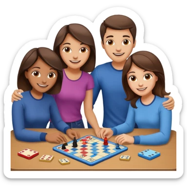 2 male and 2 female brunette friends playing board game sticker