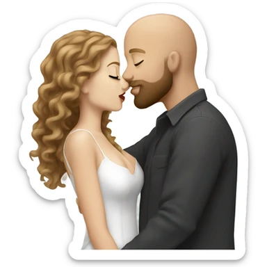 bald bearded guy kiss-kiss long curly brown hair white girl sticker