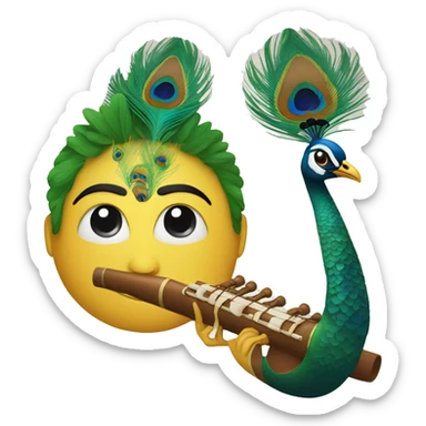 Bansuri with peacock  sticker