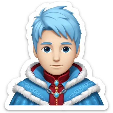Fantasy human emoji portrait, simple winter mantle with icy blue fur trim and crimson inner fabric, northern winter aesthetic, calm heroic expression, clean flat emoji design, male/female variant
 sticker