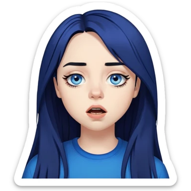 billie eilish long black hair blue eyes dark eyeliner makeup, singing sticker