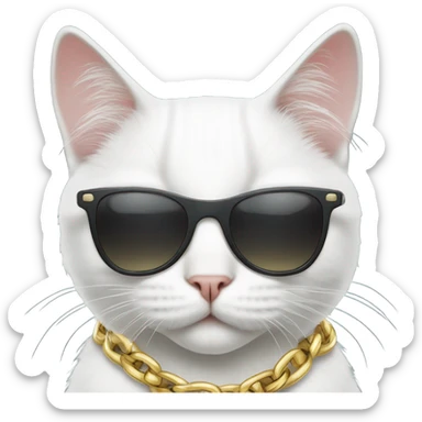 white cat wearing sunglasses and gangster chain  sticker
