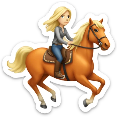 Blonde girl riding orange mustang horse  sticker