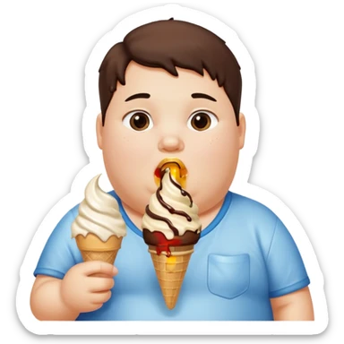 An obese kid eating ice cream sticker