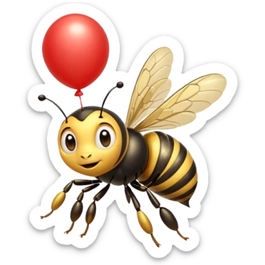 Bees with red Birthday Hat, Excited bee carrying balloon sticker