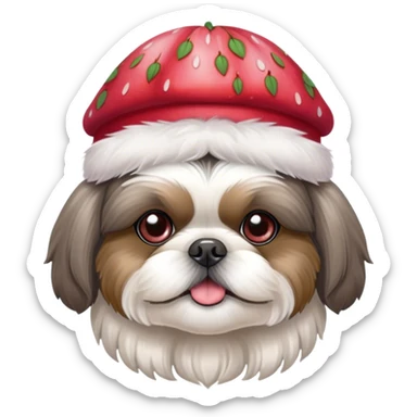 shihtzu grey and white with strawberry hat  sticker