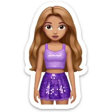 Yasmin from Bratz with long light brown hair, tan skin, brown eyes, lilac sequin crop top sticker