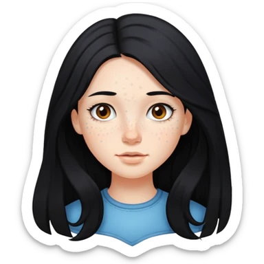 Girl with long black hair and fair skin with freckles sticker