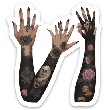 Feminine arm, black fingernails and gothic tattoos  sticker