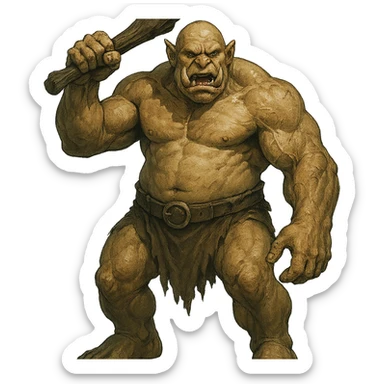 large and muscular ogre with tusks and a club, menacing, fully depicted sticker