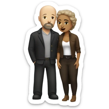 White Man bald with dark beard kissing Mexican woman with long dark curly hair sticker