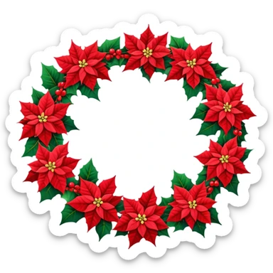 Red poinsettia wreath sticker