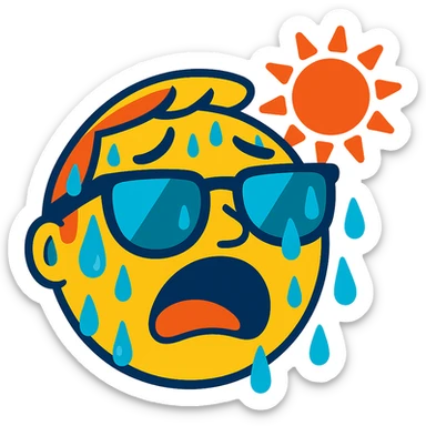 face with sunglasses, exaggerated sweating, feeling hot sticker