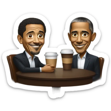 Barack obama with Cyril Hanouna around a coffee sticker