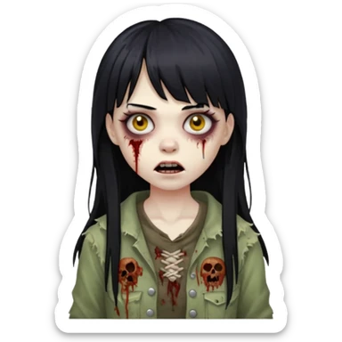 Faça uma mulher zumbi de franja cabelo longo preto 🧟‍♀️ sticker
