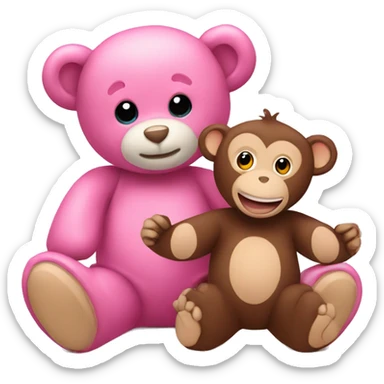 Pink teddy bear with monkey teddy sticker