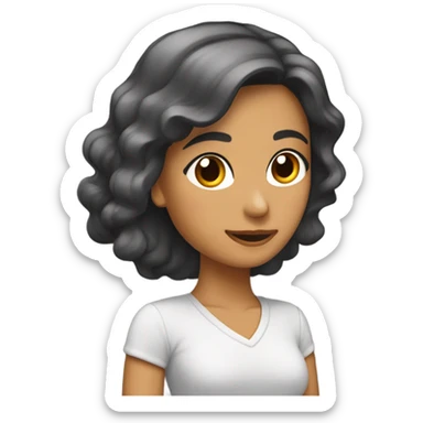 Mujer morena con cabello hasta los hombres esquiando  sticker