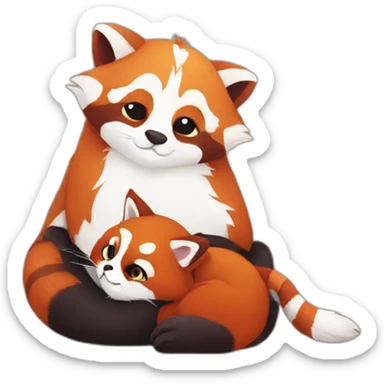 red-panda-cuddles-with-cat sticker