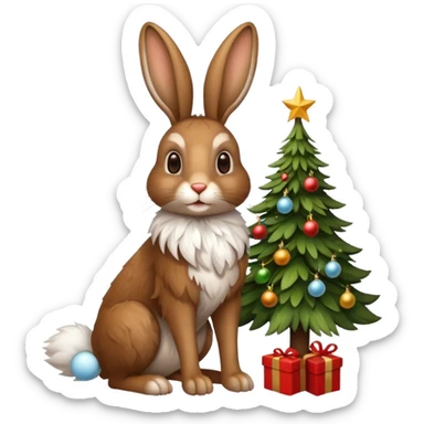 hare with a Christmas tree sticker