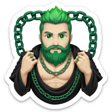 hades greek god with green flames and beard with chains on his arms and neck sticker
