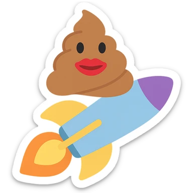 turd with lipstick riding on a rocket, colorful icon sticker