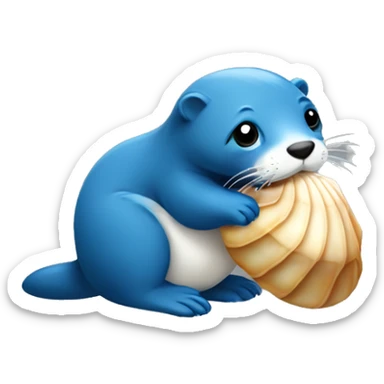 White line blue Otter holding seashell sticker