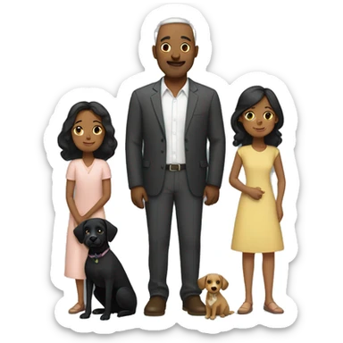 Family of father, mother, and daughter with their two black dogs sticker