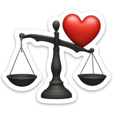 A scale, with a big red heart on one side and a somes dollars on the other side. sticker