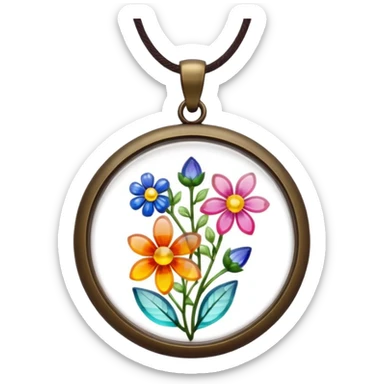 round pendant filled with resin and flower sticker