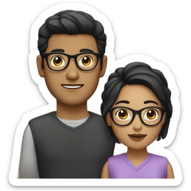 couple with glasses and black hair and black eyes sticker