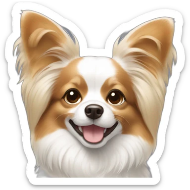 papillon dog white short hair with light brown ears smiling daisy collar sticker